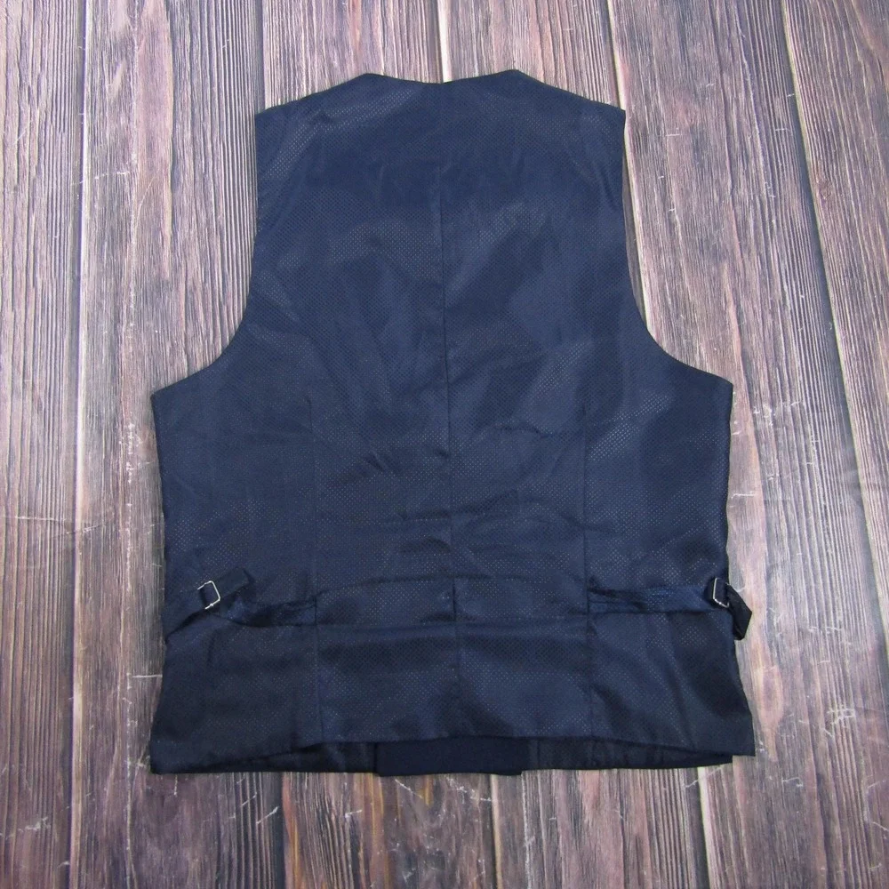 Suit Vest Mens 38 Blue Solid Polyester Stretch 3 Piece Formal Waistcoat